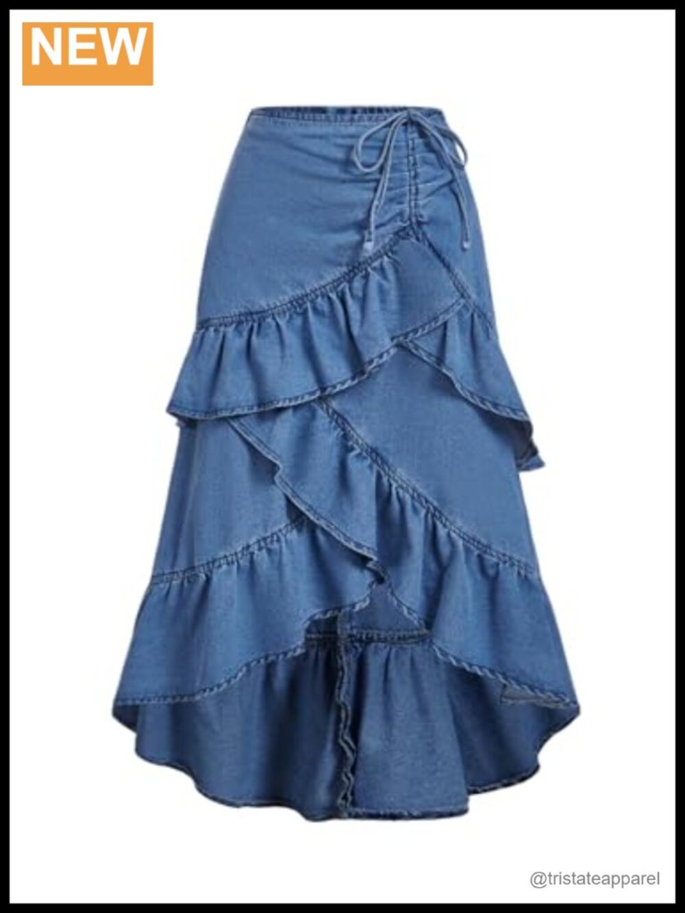 Plus Size Ruffle Jean Skirt Y2K High Waist Tiered Layered Midi Denim